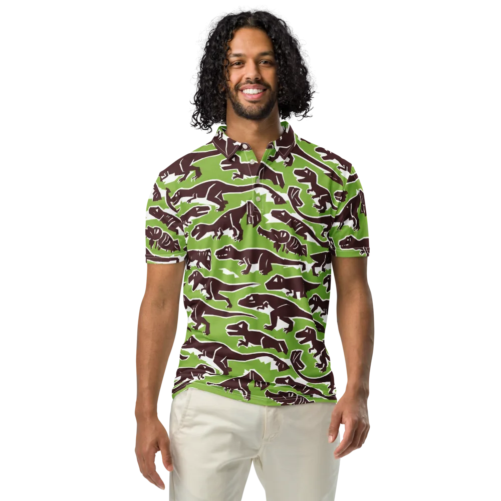 Dino Parade on Men's Slim Fit Polo Shirt — Front
