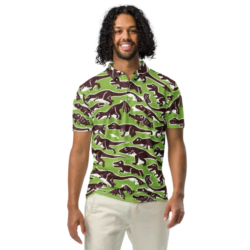 Dino Parade on a Men's Slim Fit Polo Shirt