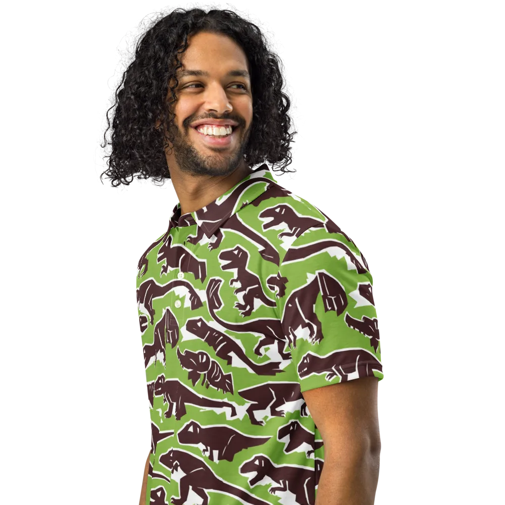Dino Parade on Men's Slim Fit Polo Shirt — Left Front