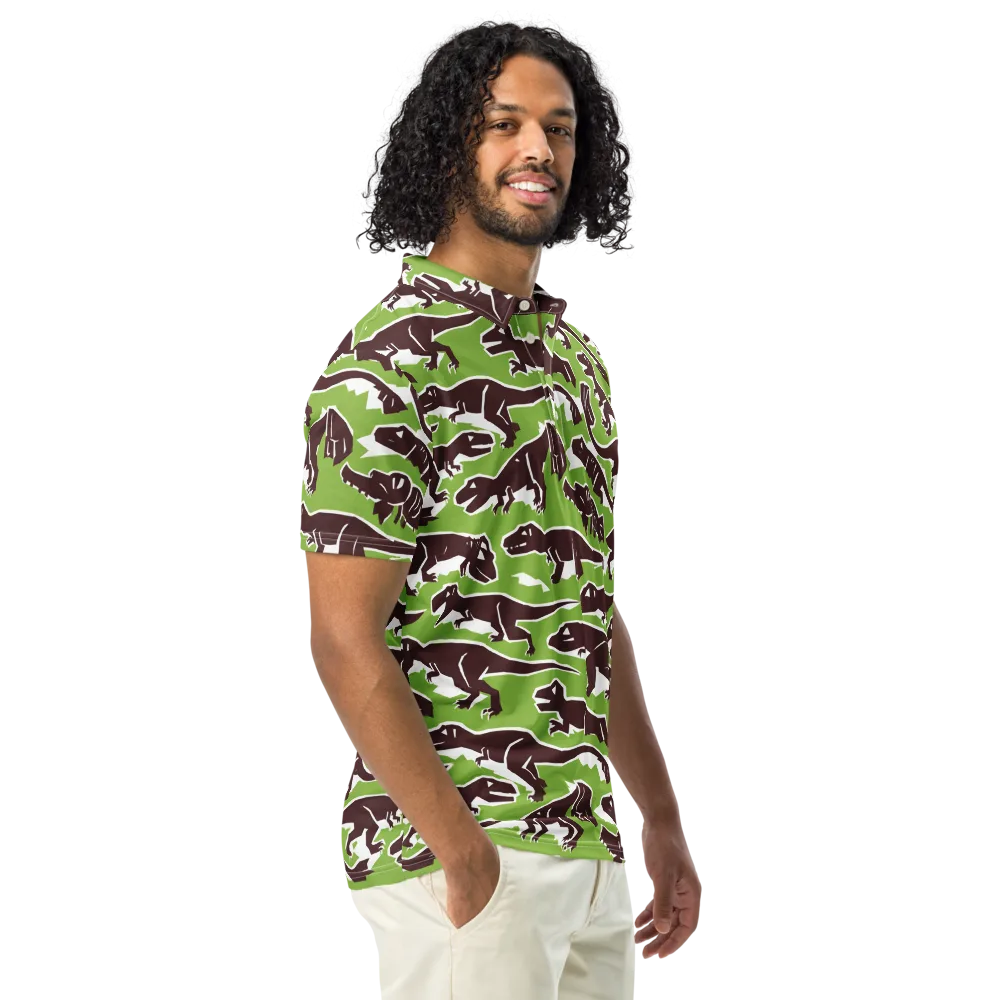 Dino Parade on Men's Slim Fit Polo Shirt — Right Front