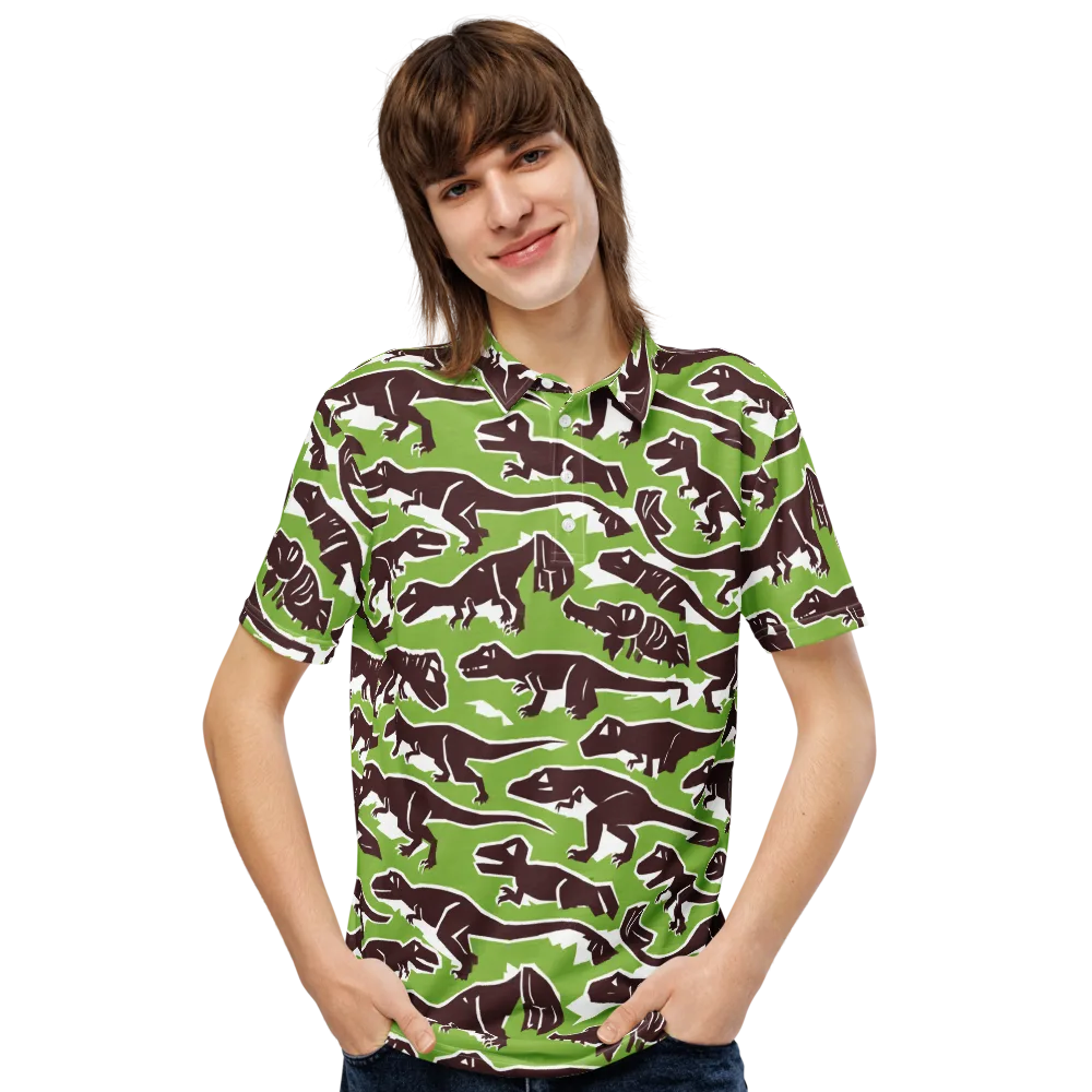 Dino Parade on Men's Slim Fit Polo Shirt — Front