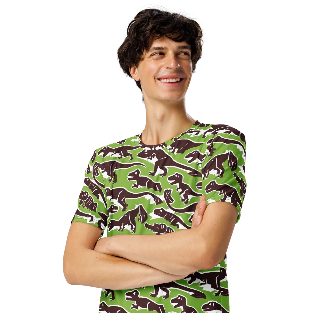 Dino Parade on Men's Crew Neck T-Shirt — Left Front