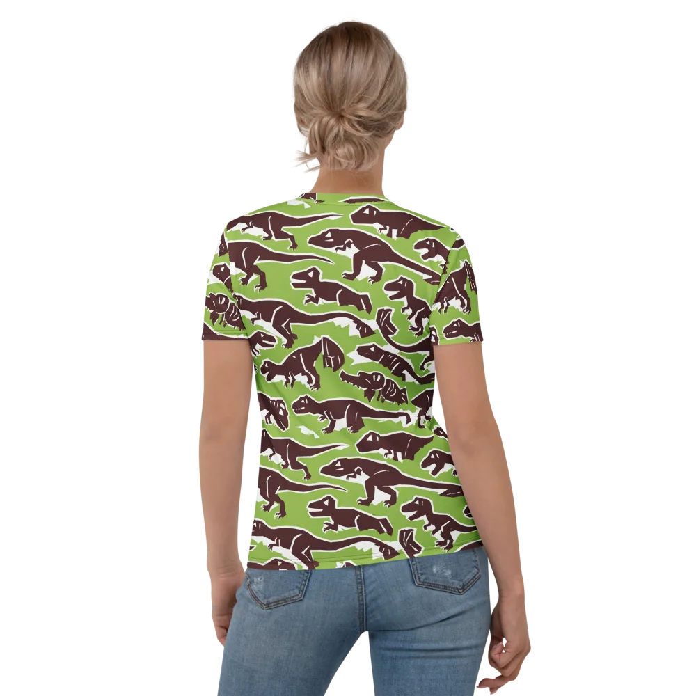 Dino Parade on Women's Crew Neck T-Shirt — Back