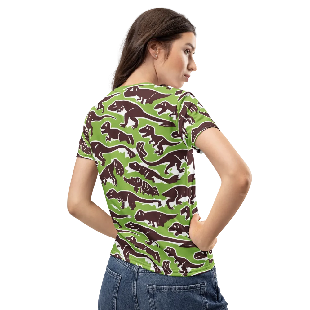 Dino Parade on Women's Crew Neck T-Shirt — Back