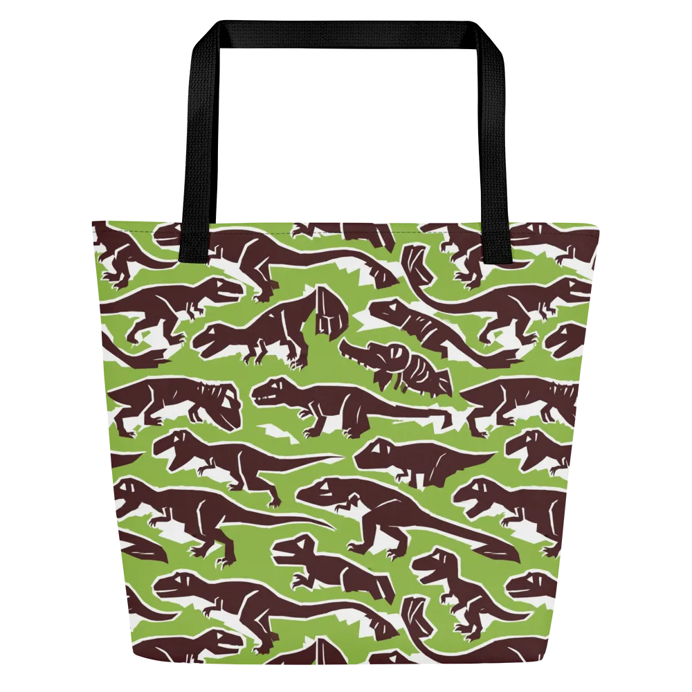 Dino Parade on Large Tote Bag W/ Pocket — Front