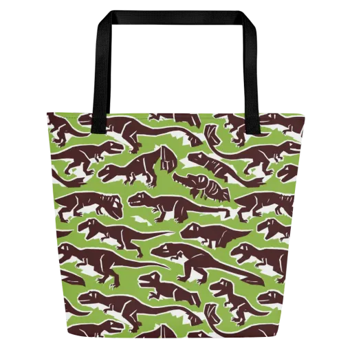 Dino Parade on a Large Tote Bag W/ Pocket