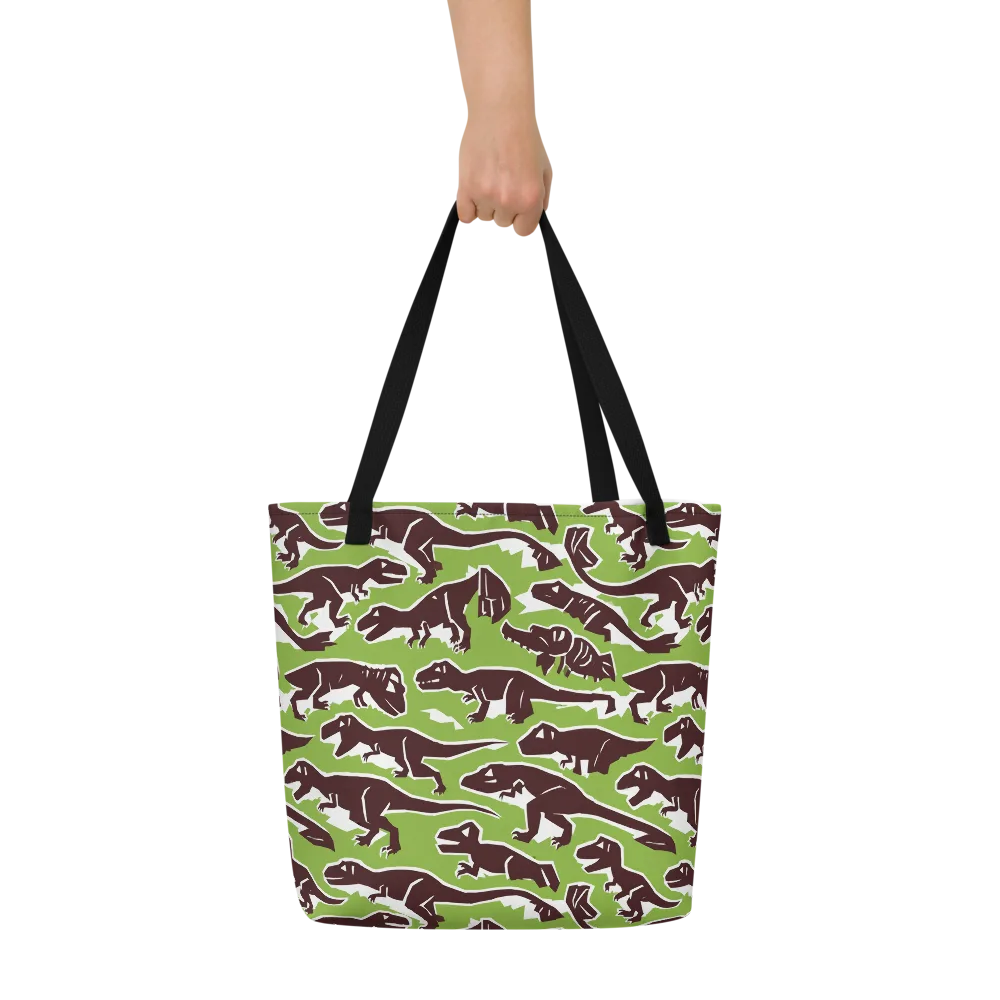 Dino Parade on Large Tote Bag W/ Pocket — Front