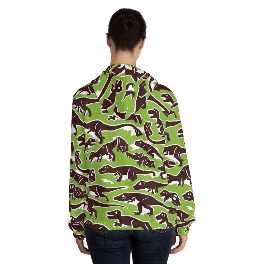 Dino Parade on Women's Full-Zip Hoodie — Back On Person