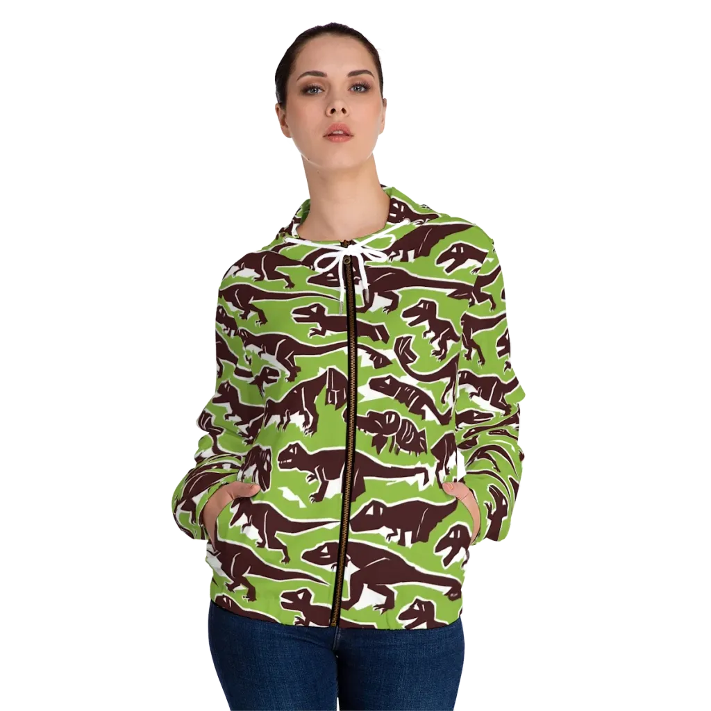 Dino Parade on Women's Full-Zip Hoodie — Front On Person