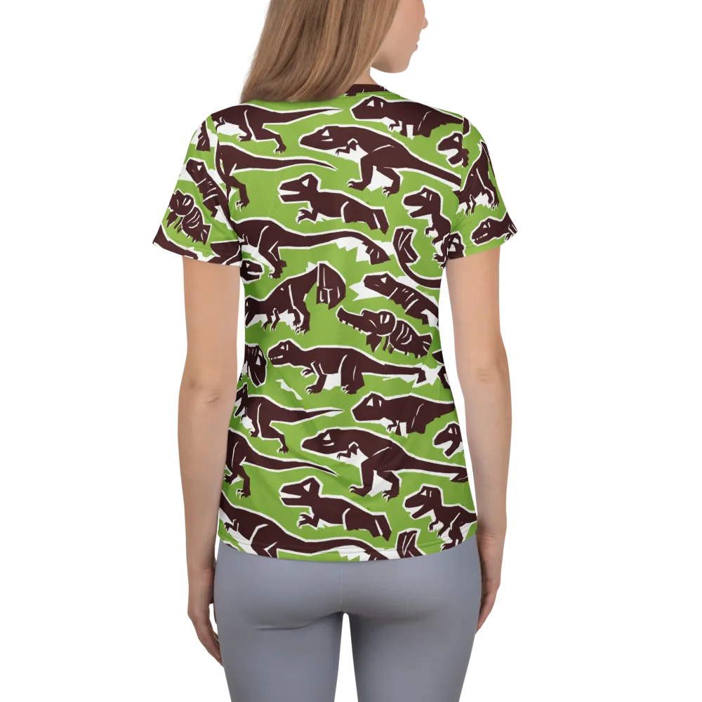 Dino Parade on Women's Athletic T-Shirt — Back