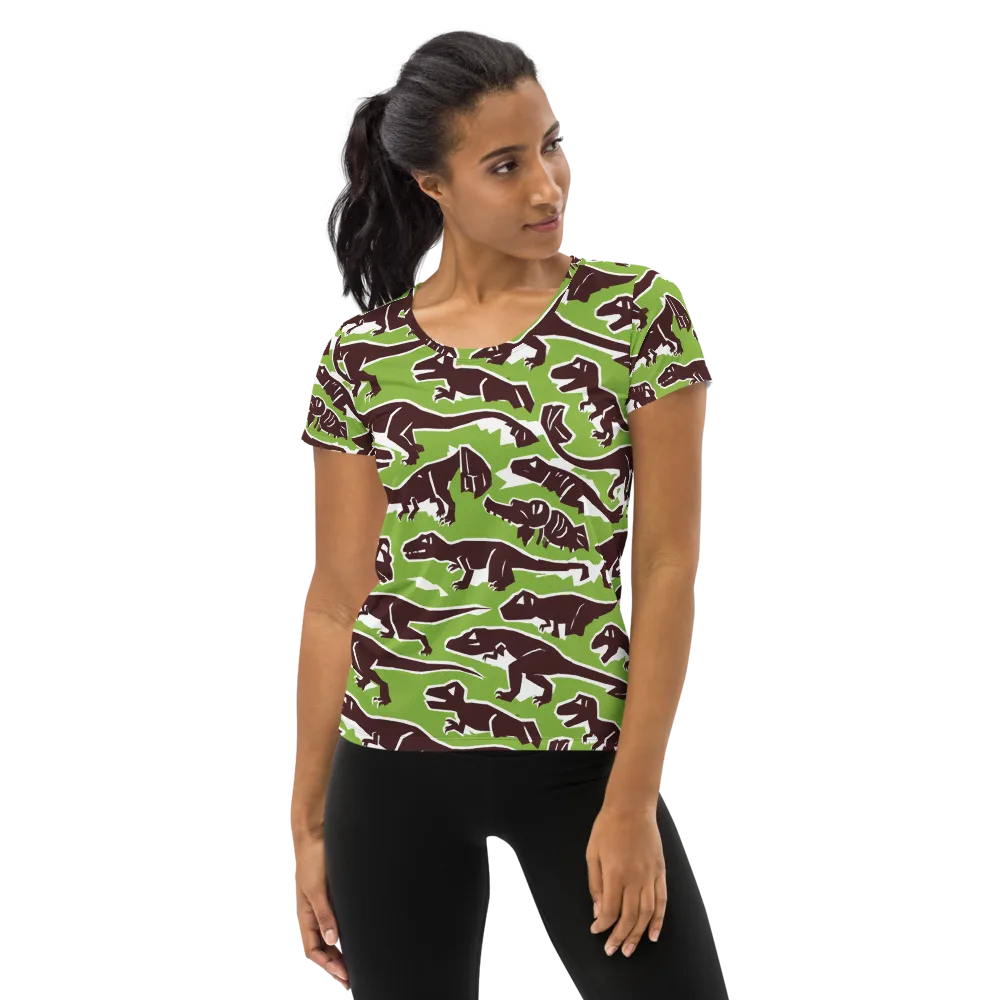 Dino Parade on Women's Athletic T-Shirt — Front