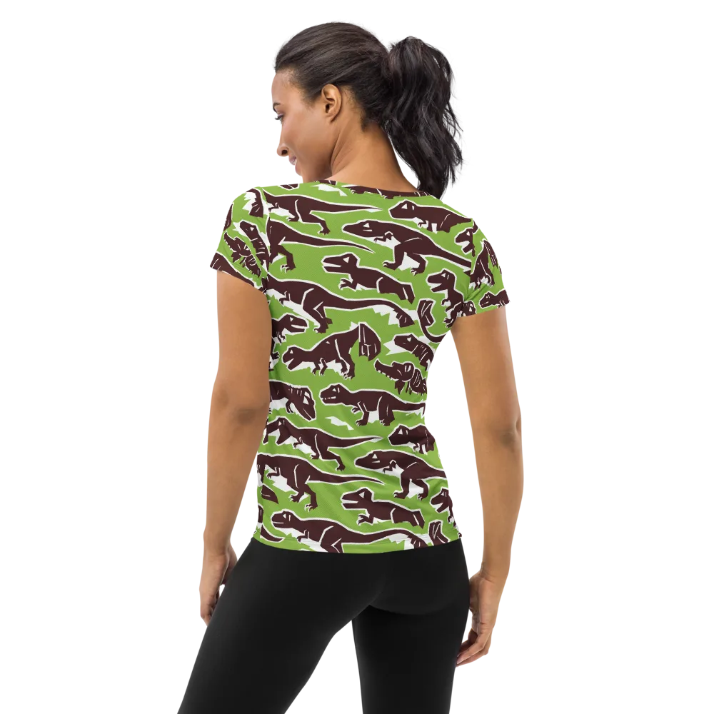 Dino Parade on Women's Athletic T-Shirt — Back