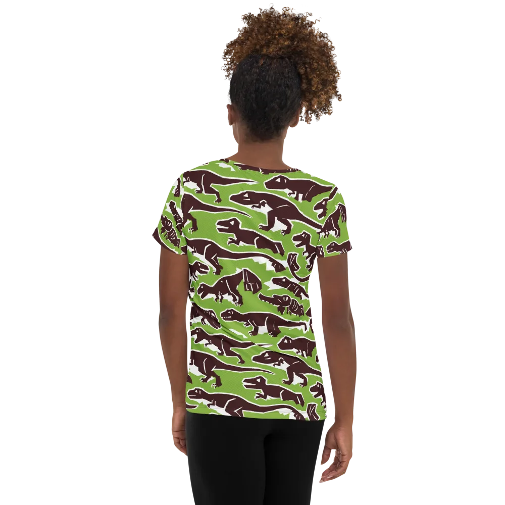 Dino Parade on Women's Athletic T-Shirt — Back