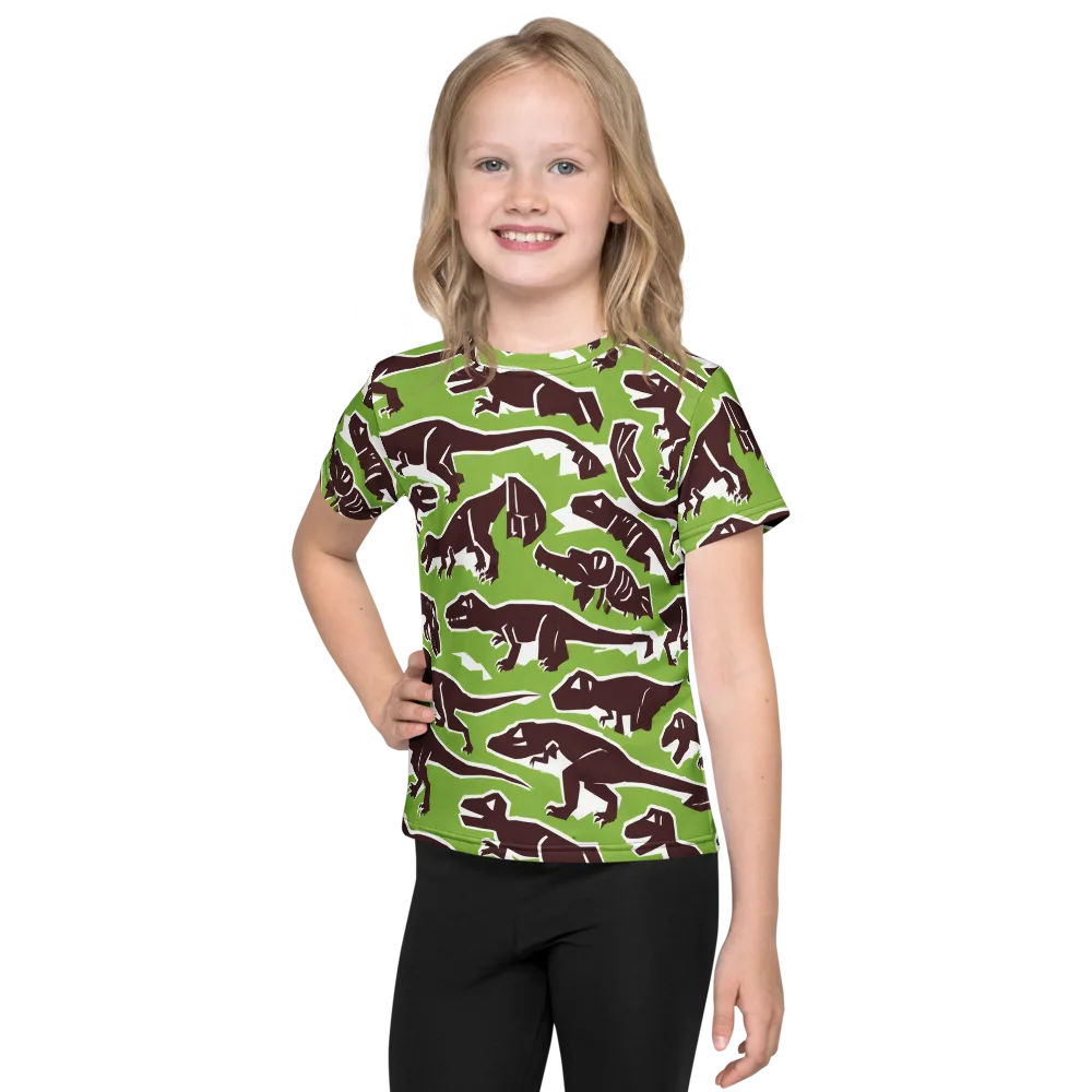 Dino Parade on Kids Crew Neck T-Shirt — Front