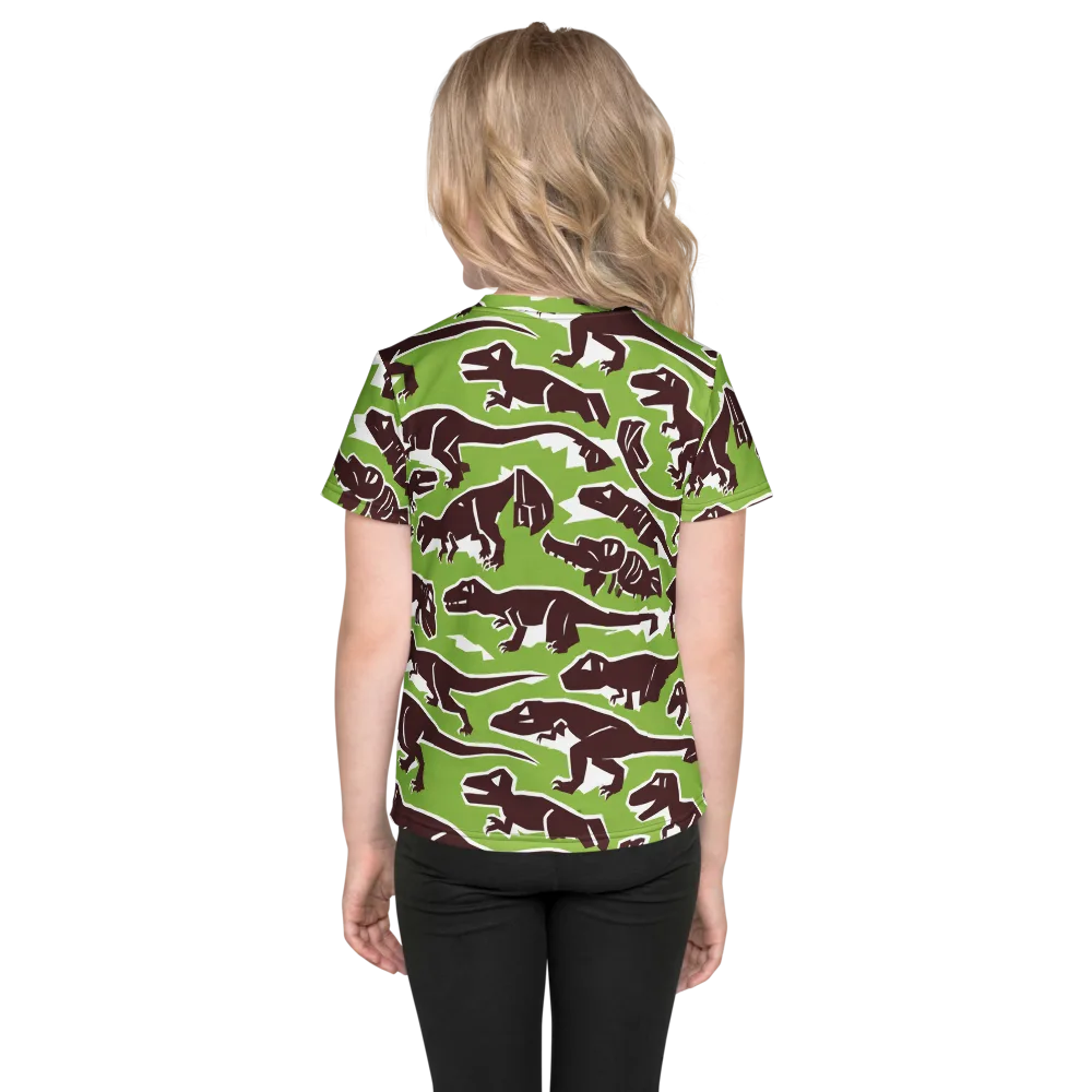 Dino Parade on Kids Crew Neck T-Shirt — Back