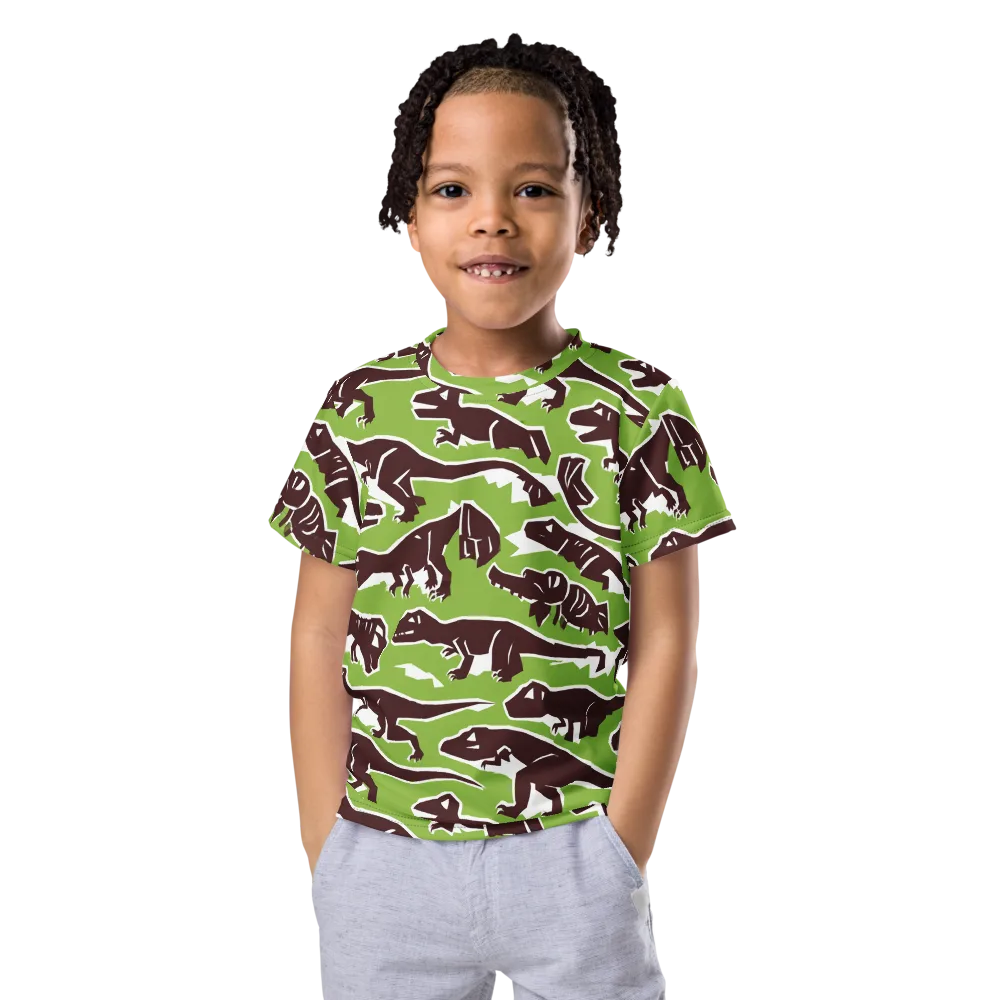 Dino Parade on Kids Crew Neck T-Shirt — Front