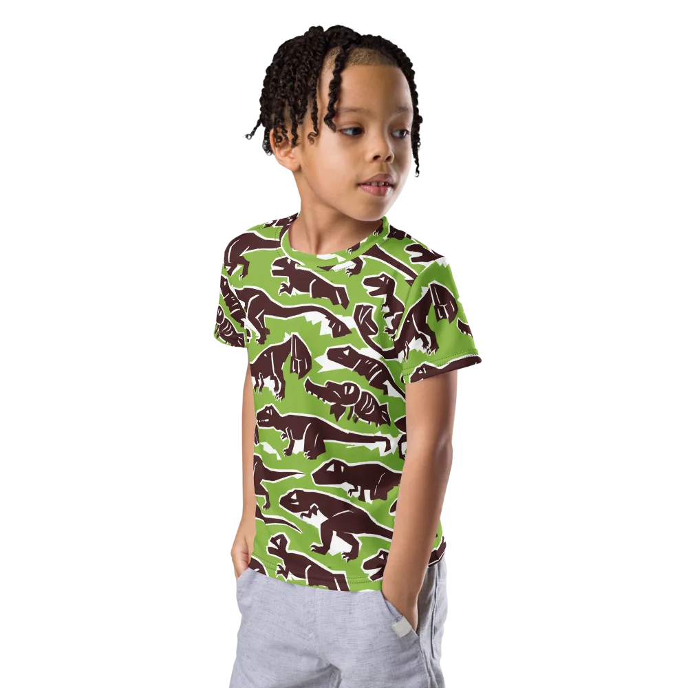 Dino Parade on Kids Crew Neck T-Shirt — Left Front