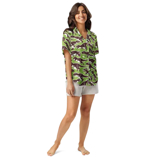Dino Parade on a Women's Short Sleeve Pajama Top