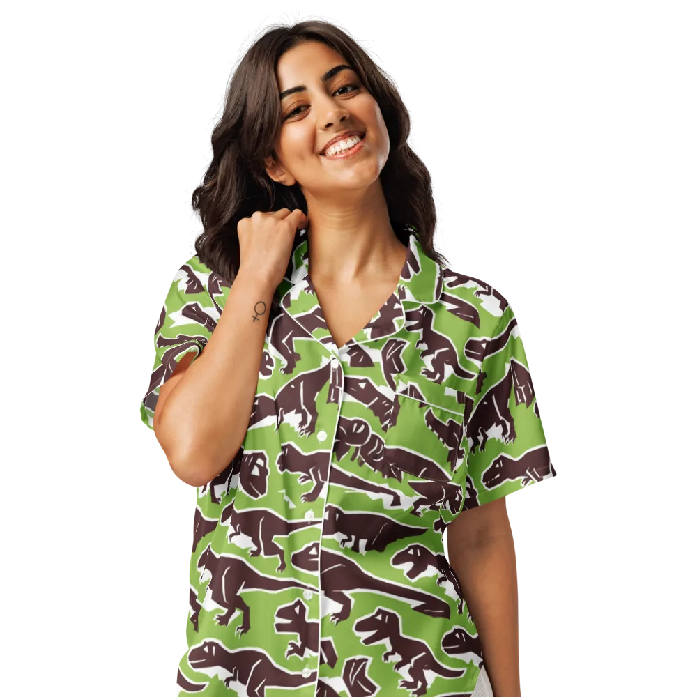 Dino Parade on Women's Short Sleeve Pajama Top — Front