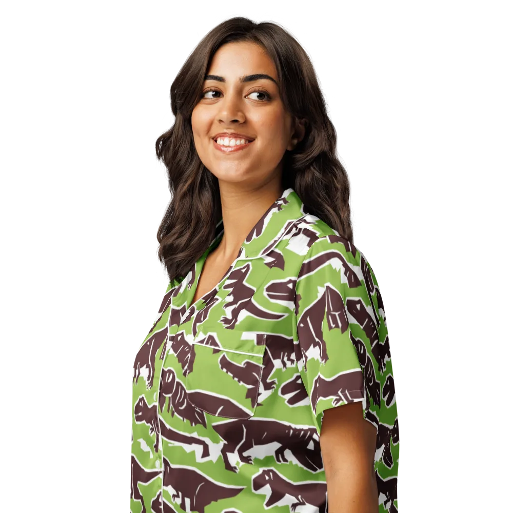 Dino Parade on Women's Short Sleeve Pajama Top — Left Front