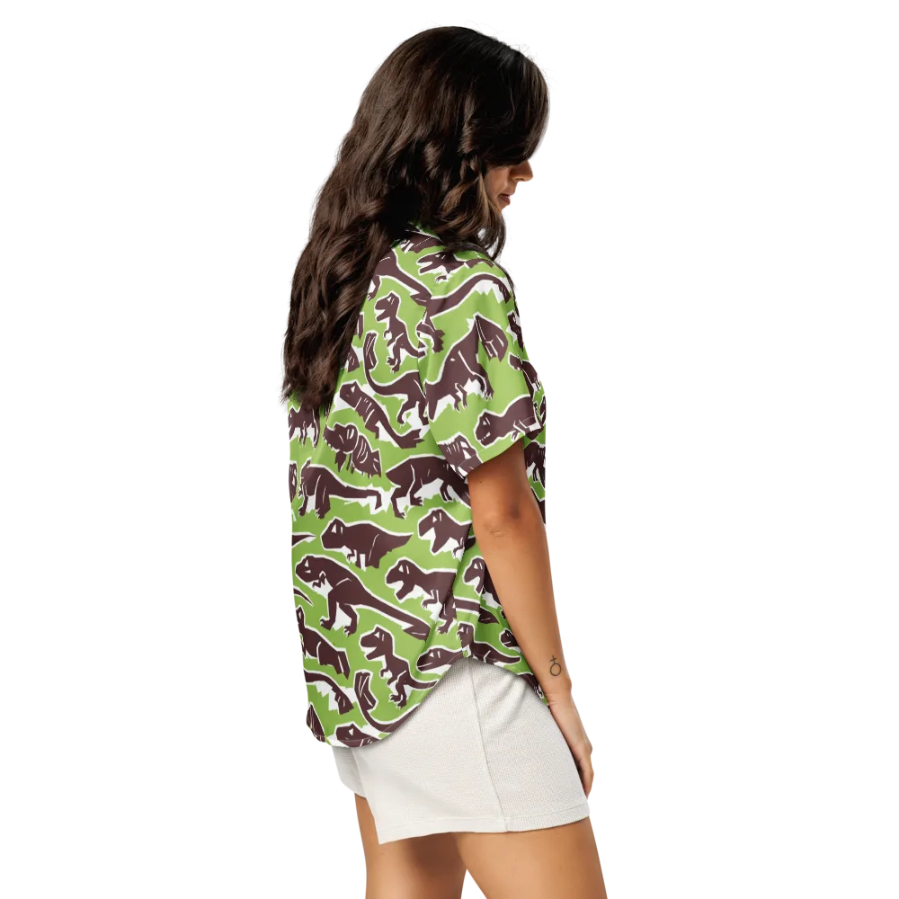 Dino Parade on Women's Short Sleeve Pajama Top — Right Back