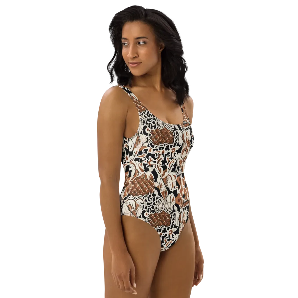 Sepia Baroque on One-Piece Swimsuit — Right