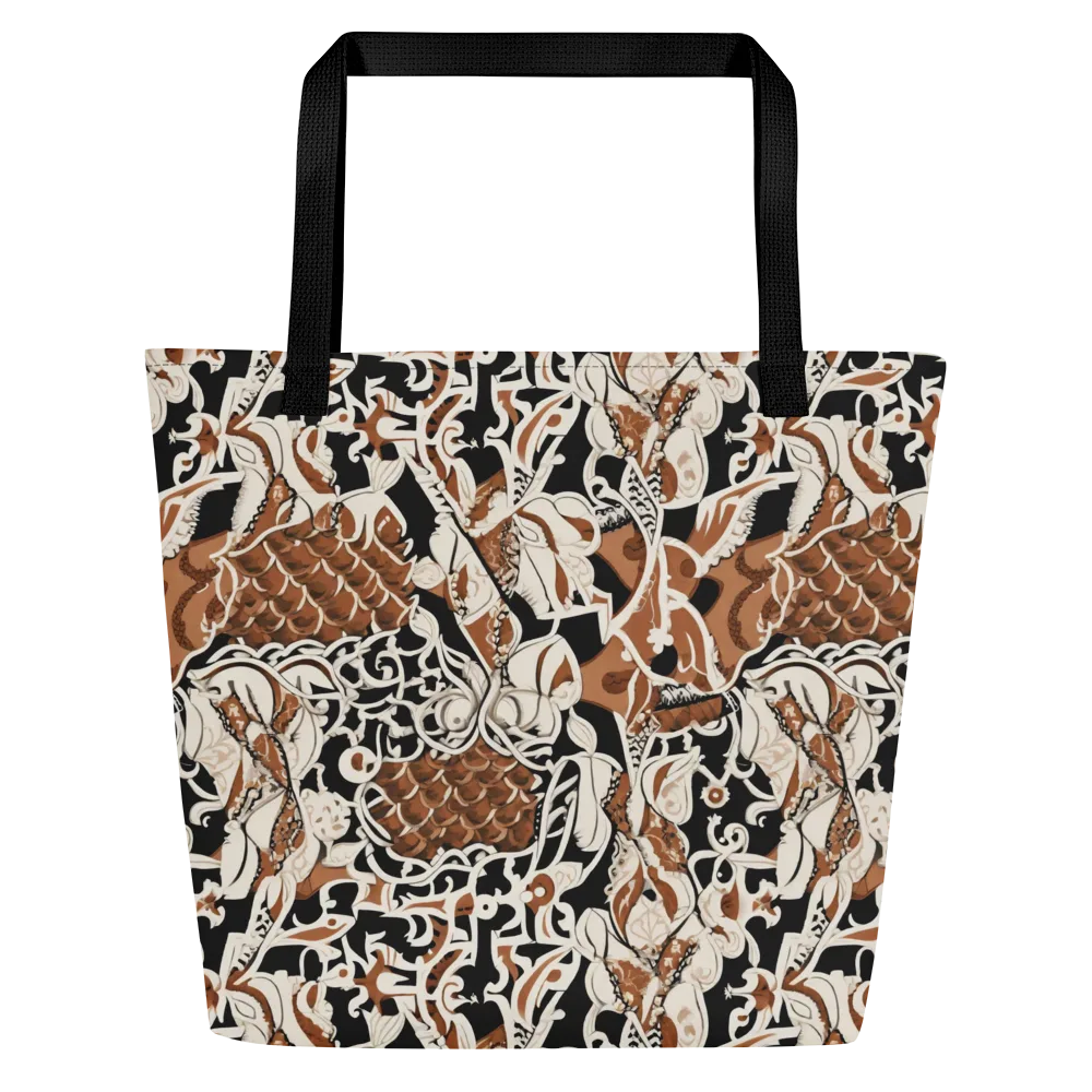 Sepia Baroque on Large Tote Bag W/ Pocket — Front