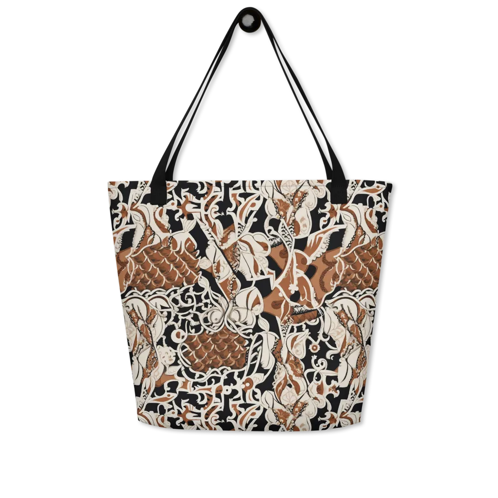 Sepia Baroque on Large Tote Bag W/ Pocket — Front