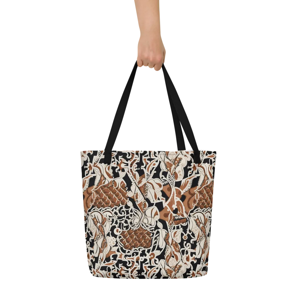 Sepia Baroque on Large Tote Bag W/ Pocket — Front