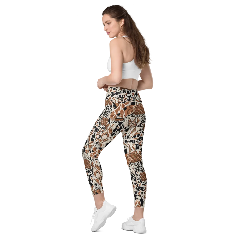Sepia Baroque on Leggings with Pockets — Left Back