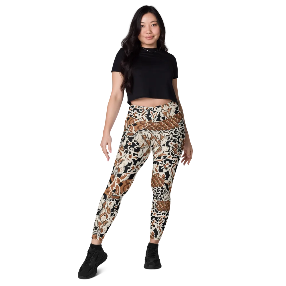 Sepia Baroque on Leggings with Pockets — Front