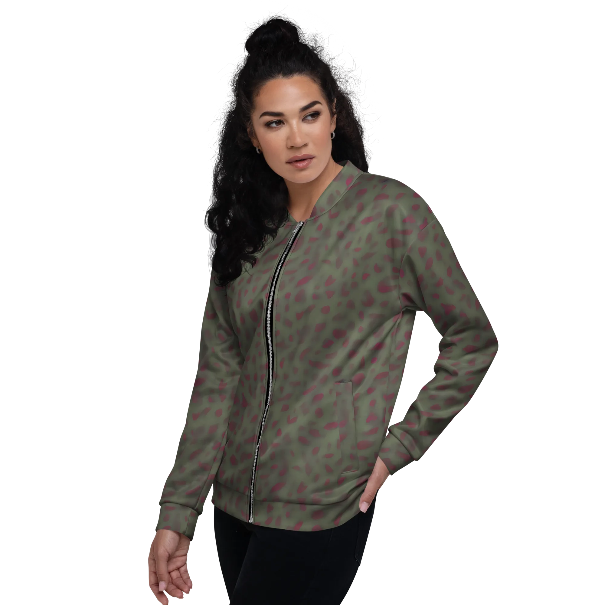 Olive Garnet on Bomber Jacket — Left