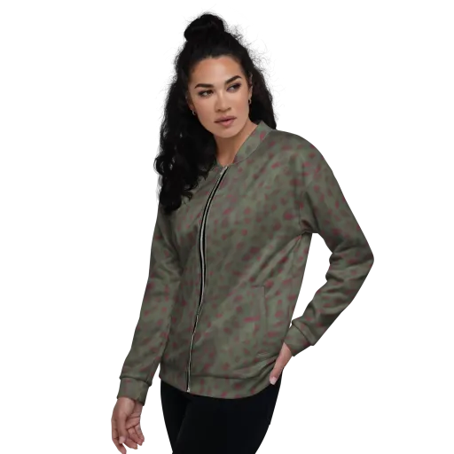 Olive Garnet on a Bomber Jacket