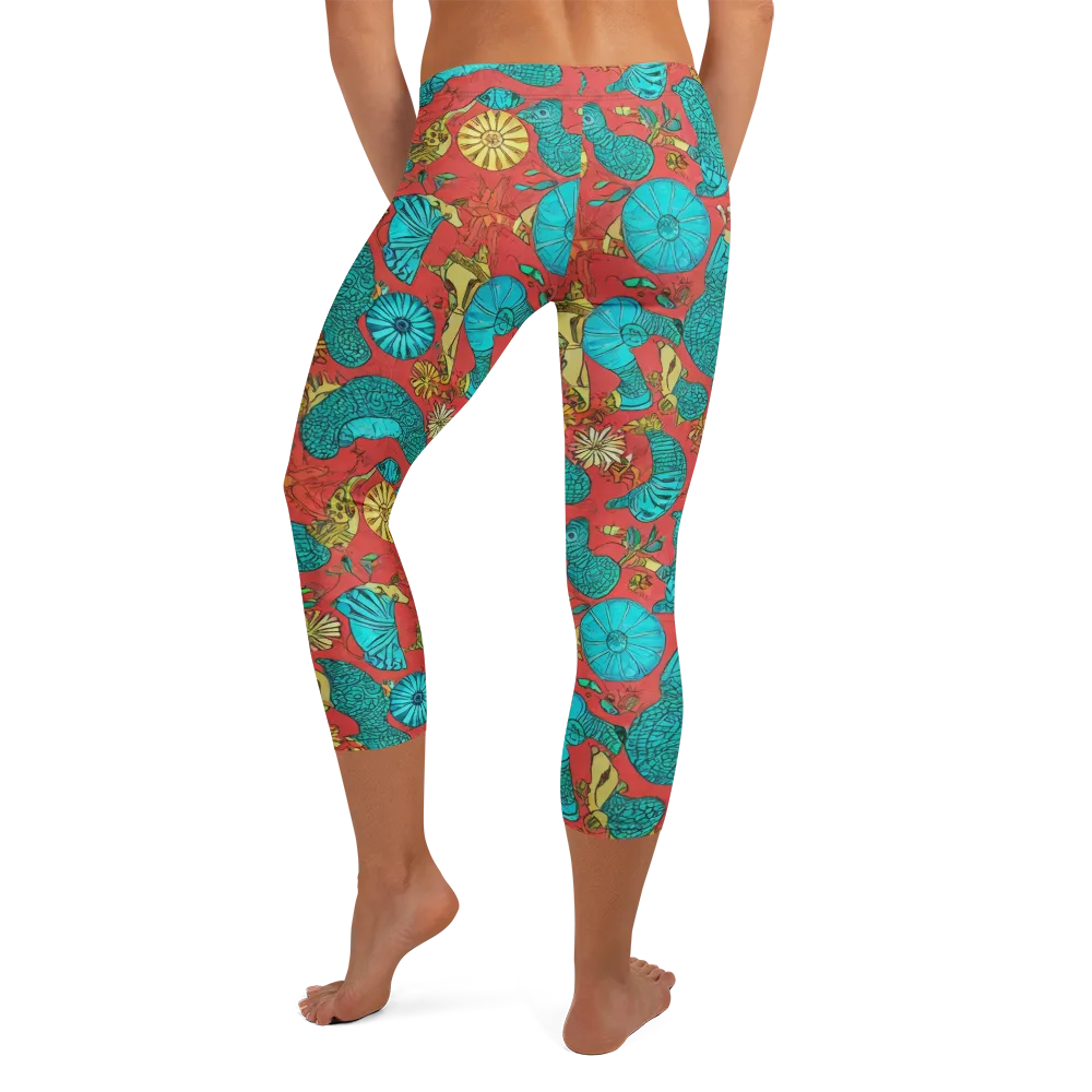 Coral Garden Rhapsody on Capri Leggings — Back