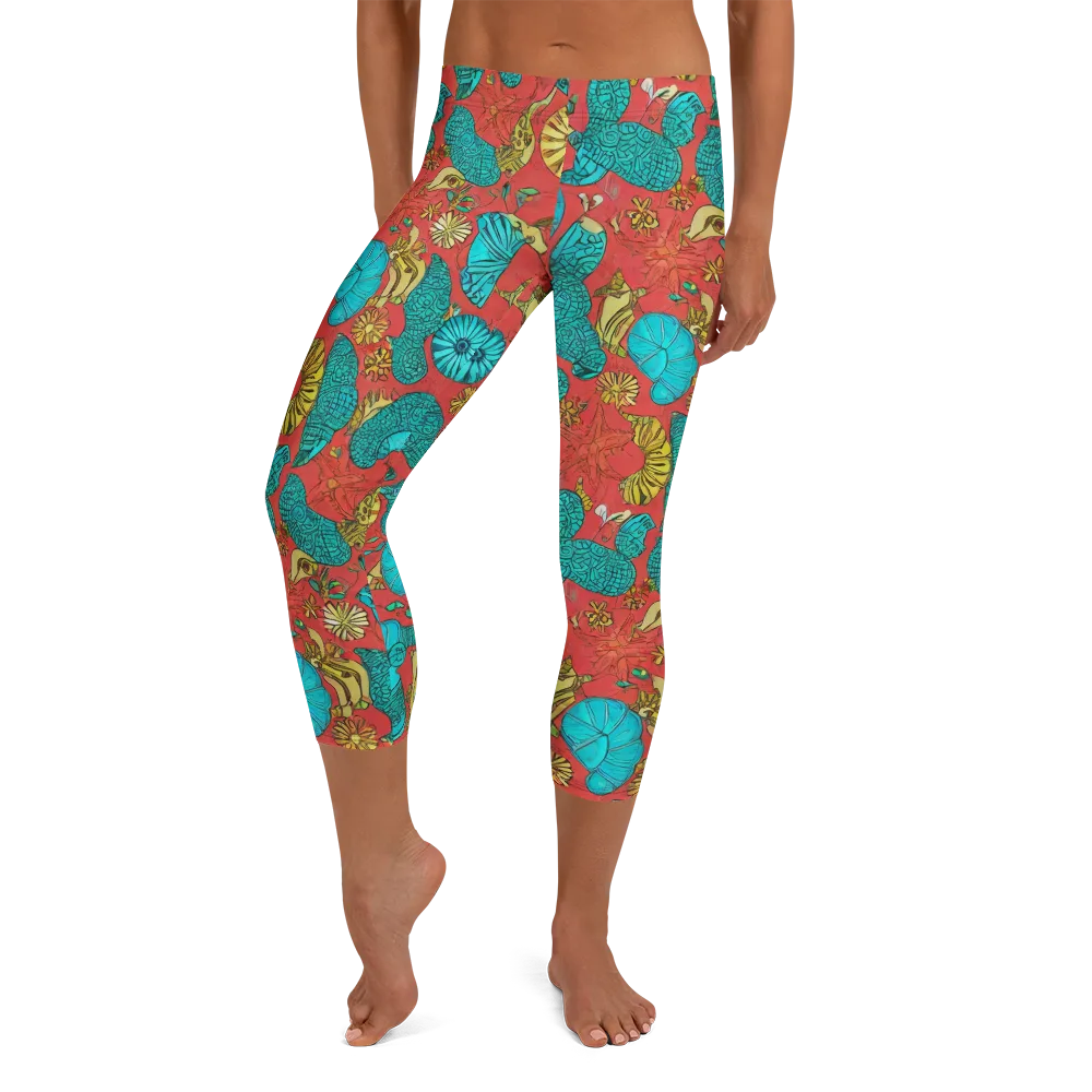 Coral Garden Rhapsody on Capri Leggings — Front