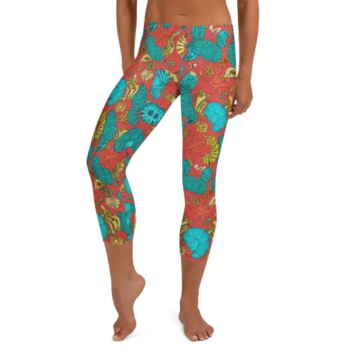 Coral Garden Rhapsody on a Capri Leggings