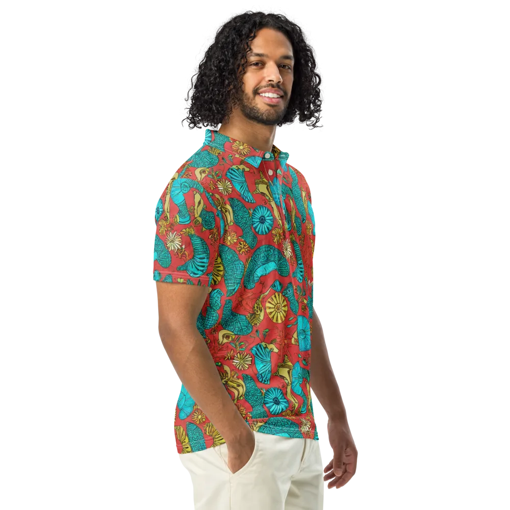Coral Garden Rhapsody on Men's Slim Fit Polo Shirt — Right Front