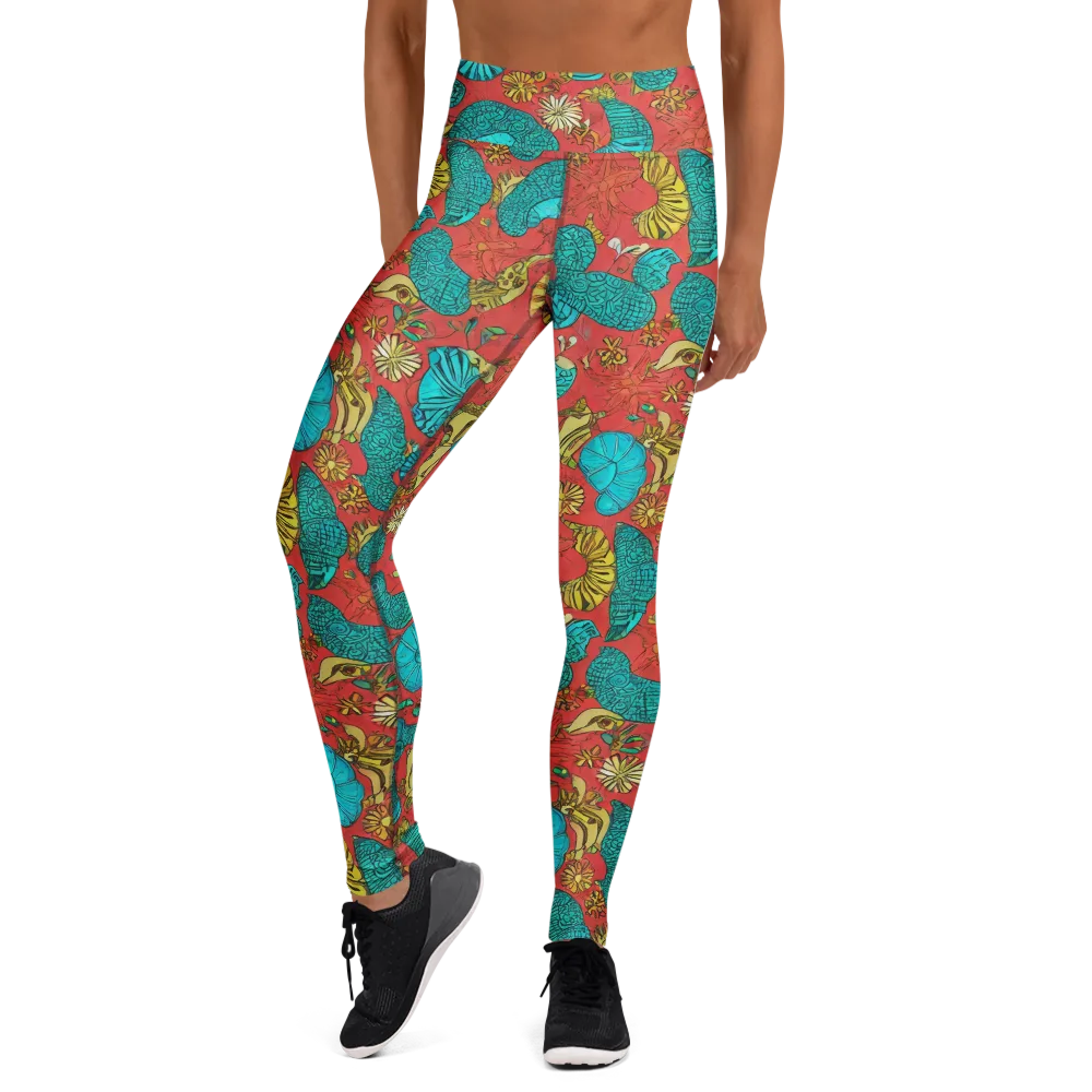 Coral Garden Rhapsody on Yoga Leggings — Front