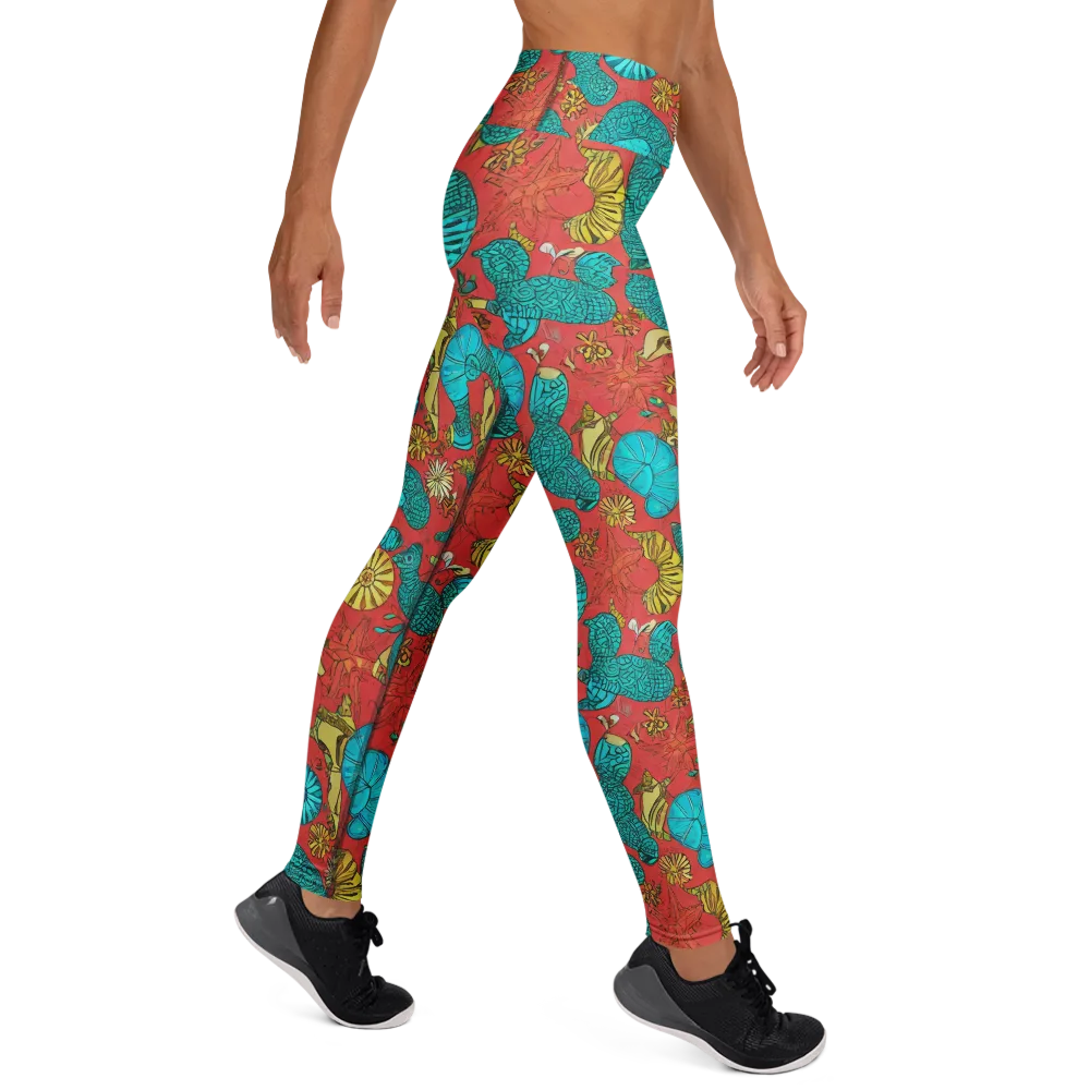 Coral Garden Rhapsody on Yoga Leggings — Right