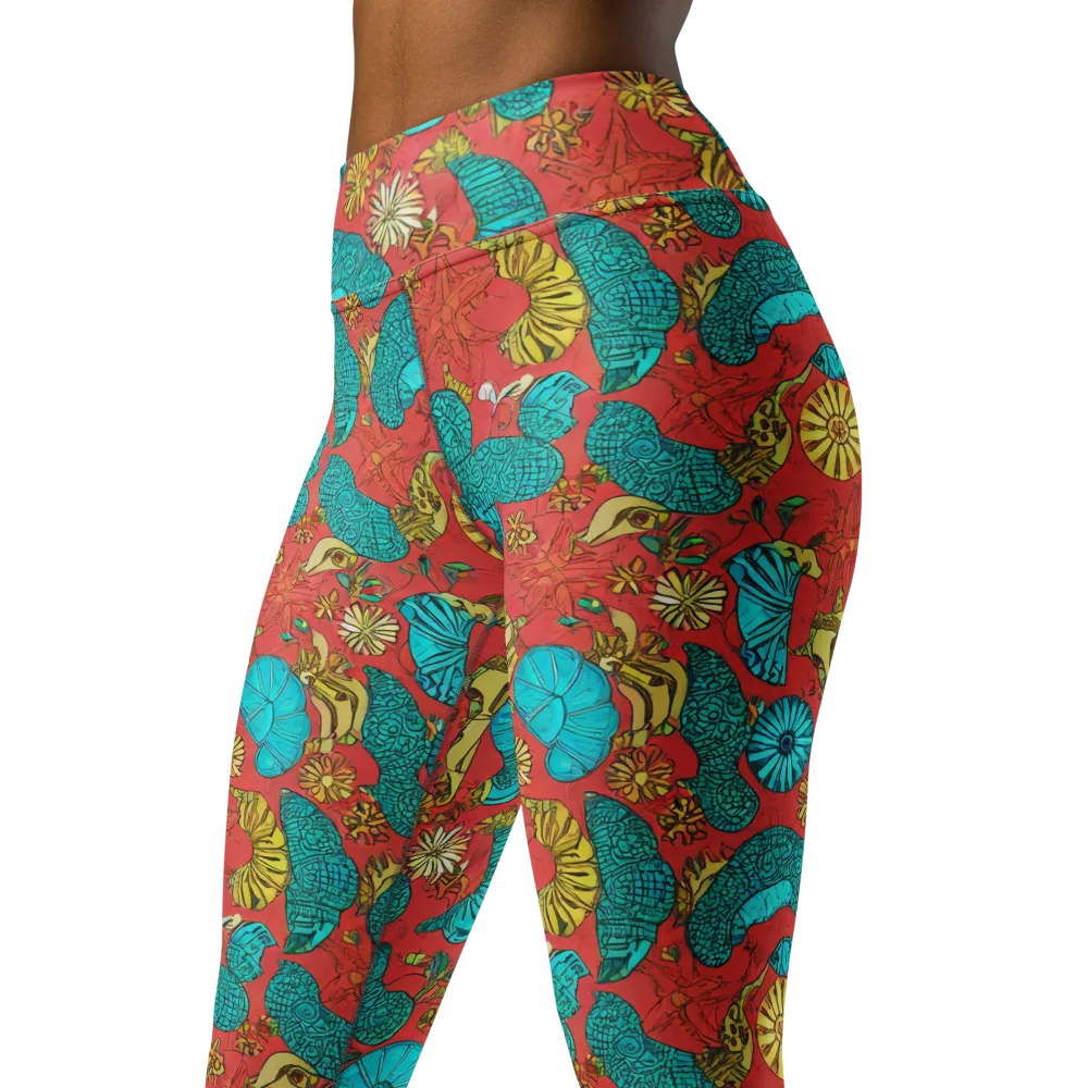 Coral Garden Rhapsody on Yoga Leggings — Left Front