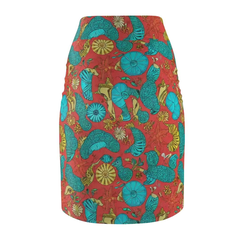 Coral Garden Rhapsody on Pencil Skirt — Back