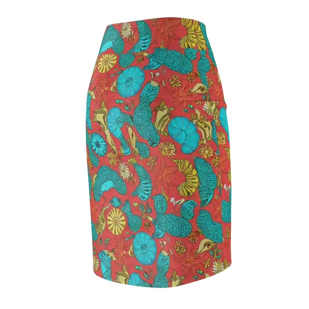 Coral Garden Rhapsody on Pencil Skirt — Back Side