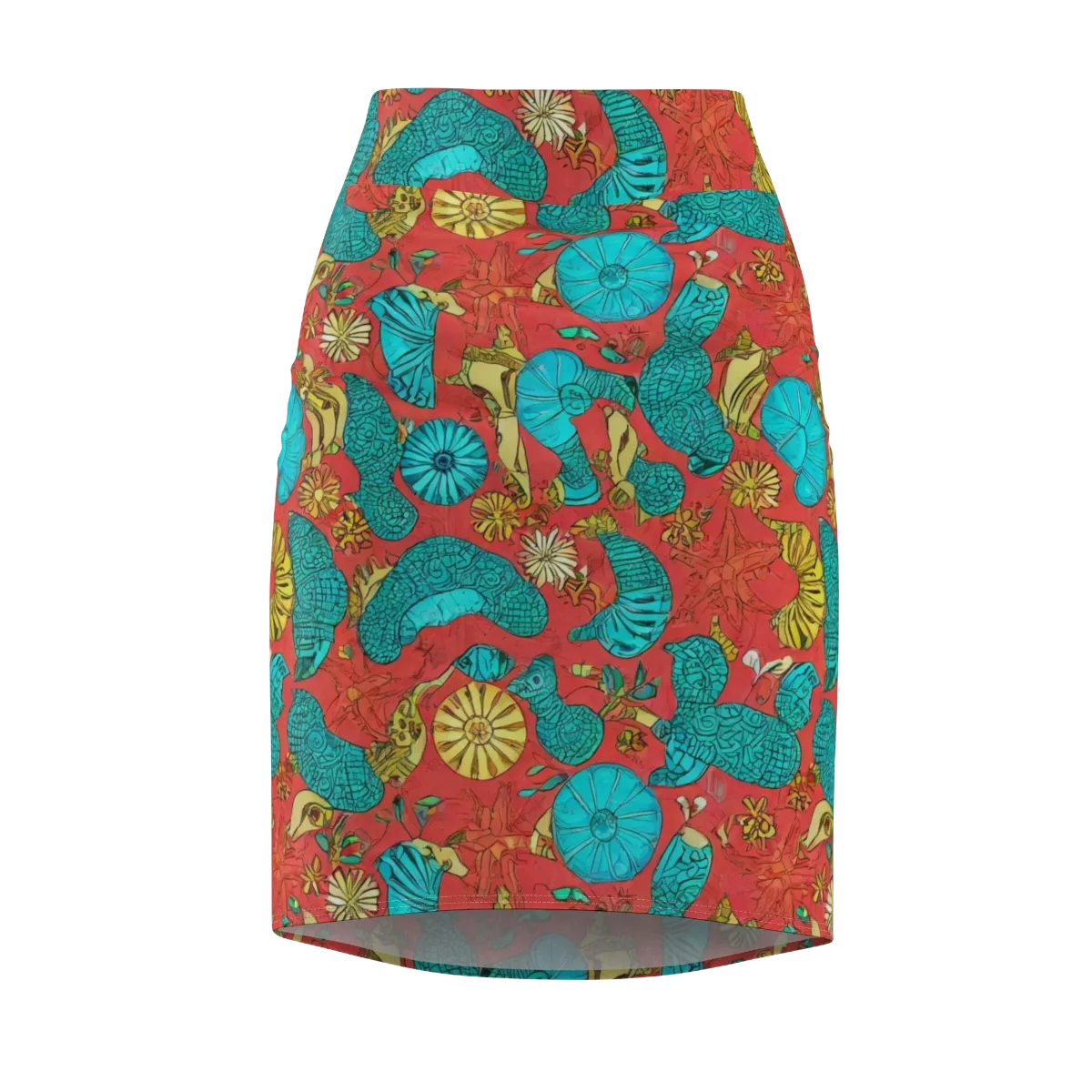 Coral Garden Rhapsody on Pencil Skirt — Front