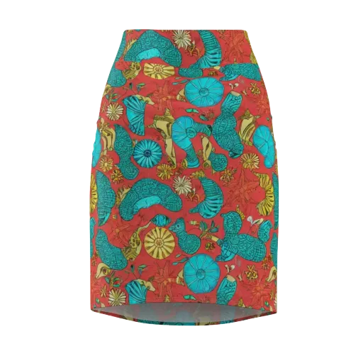 Coral Garden Rhapsody on a Pencil Skirt