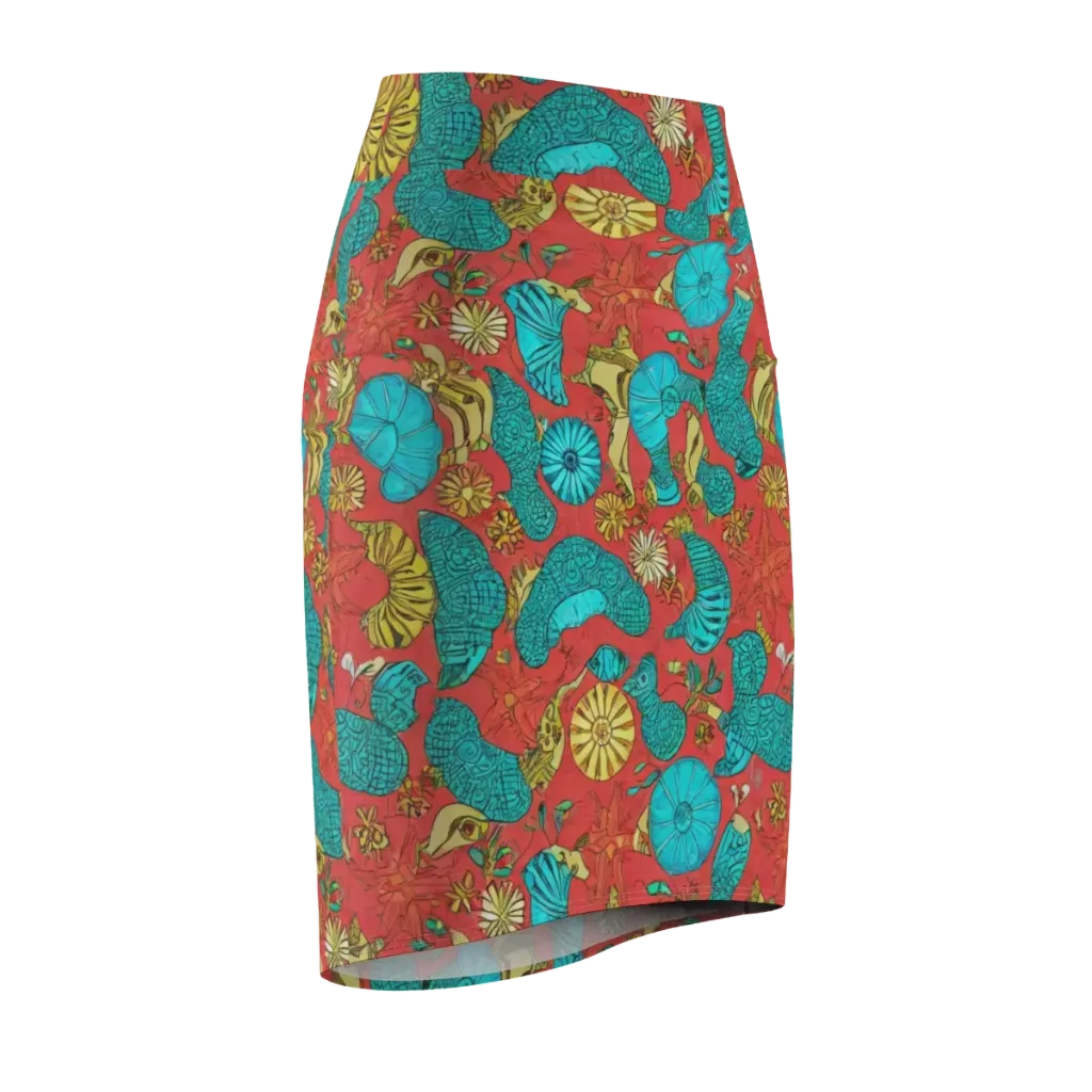 Coral Garden Rhapsody on Pencil Skirt — Front Side