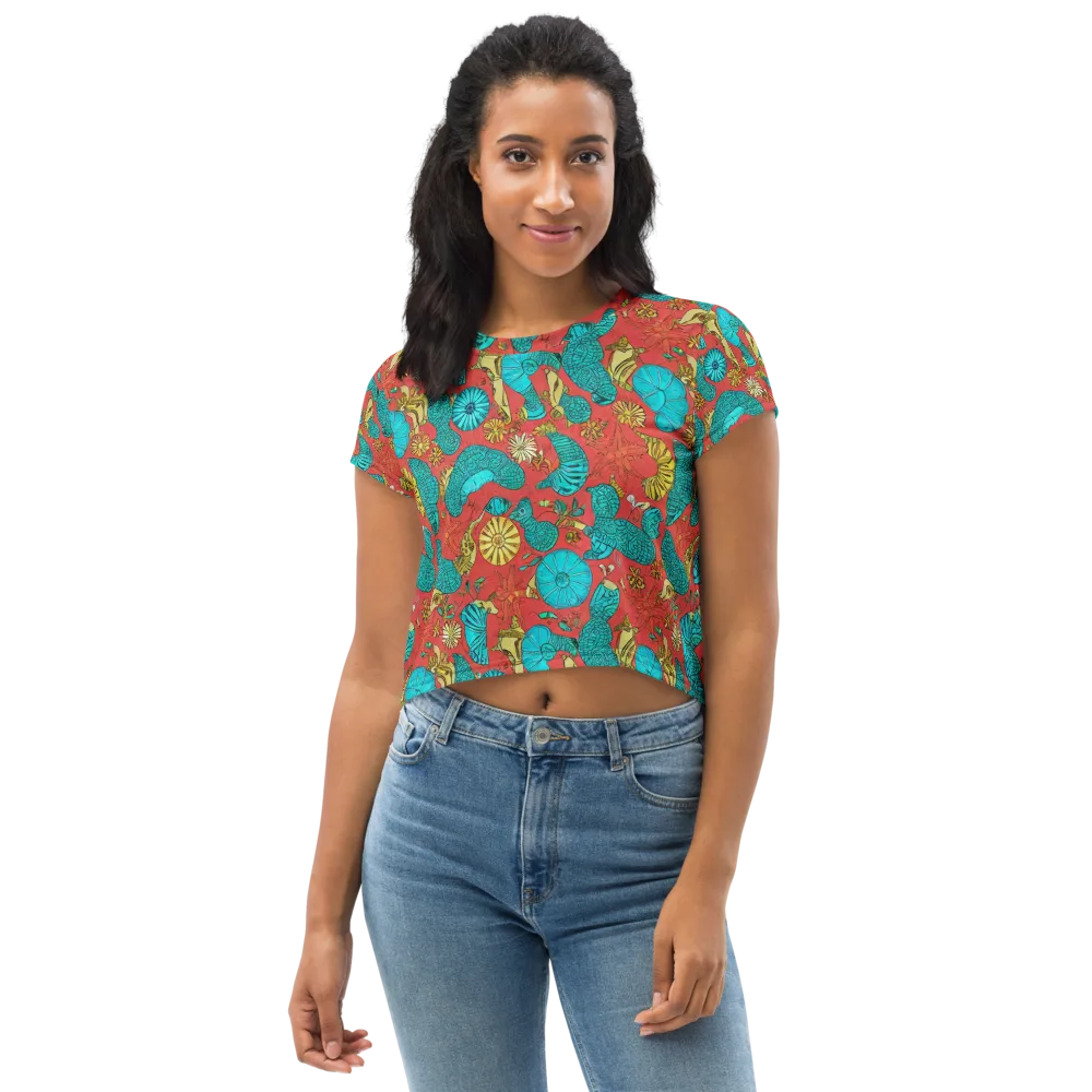 Coral Garden Rhapsody on Crop Tee — Front