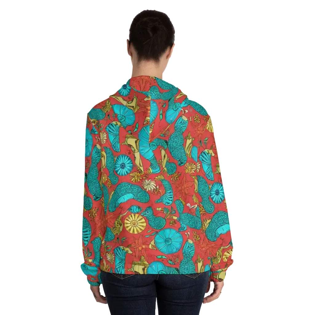 Coral Garden Rhapsody on Women's Full-Zip Hoodie — Back On Person