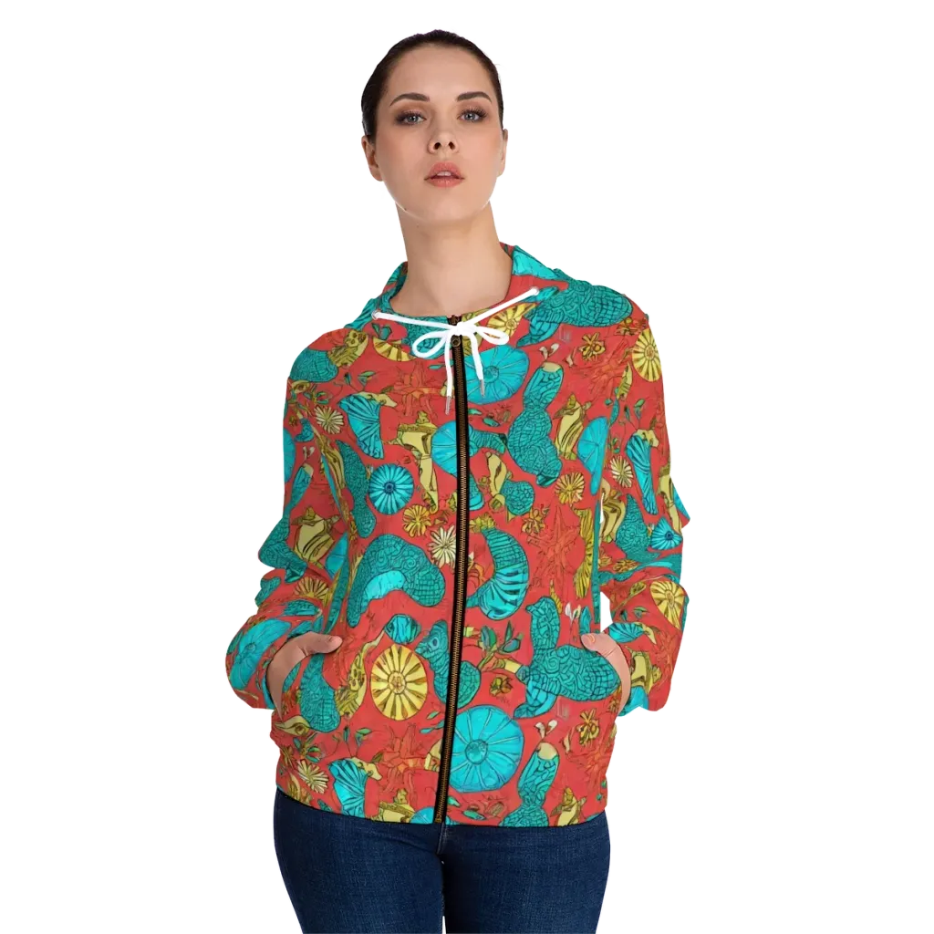 Coral Garden Rhapsody on Women's Full-Zip Hoodie — Front On Person