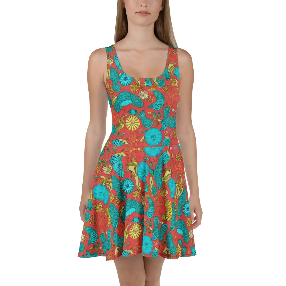 Coral Garden Rhapsody on Skater Dress — Front