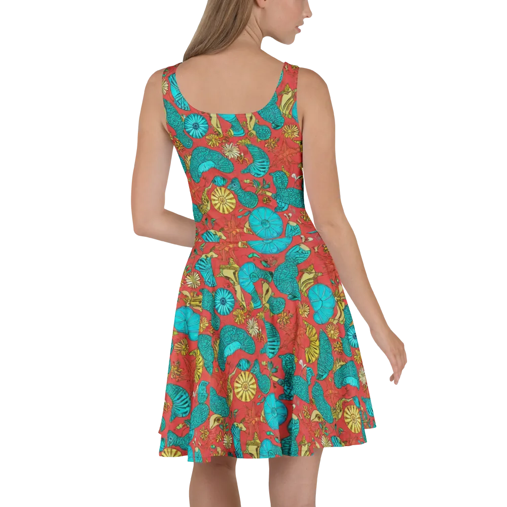 Coral Garden Rhapsody on Skater Dress — Back